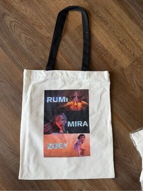 K Pop Canvas Tote Bag in White with Black Handles